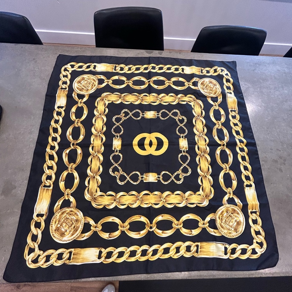 Black and Gold Chain Print Scarf - Picture 3 of 10